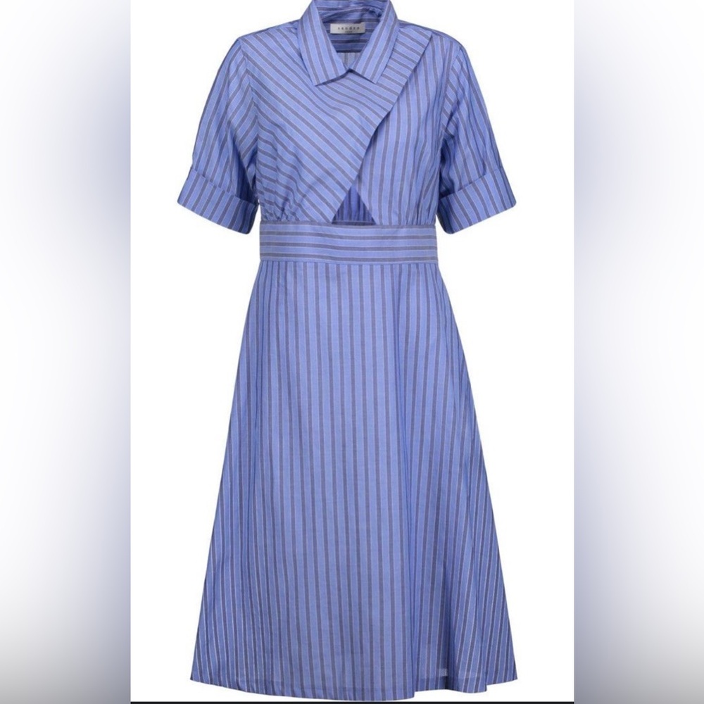 Sandro Paris Striped Robyn Cutout Fit and Flare Midi Dress